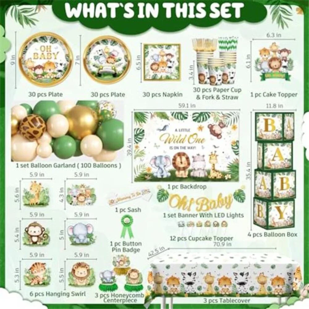 Safari Baby Shower Decorations Boy Jungle Party Supplies All in One Kit Tablewar
